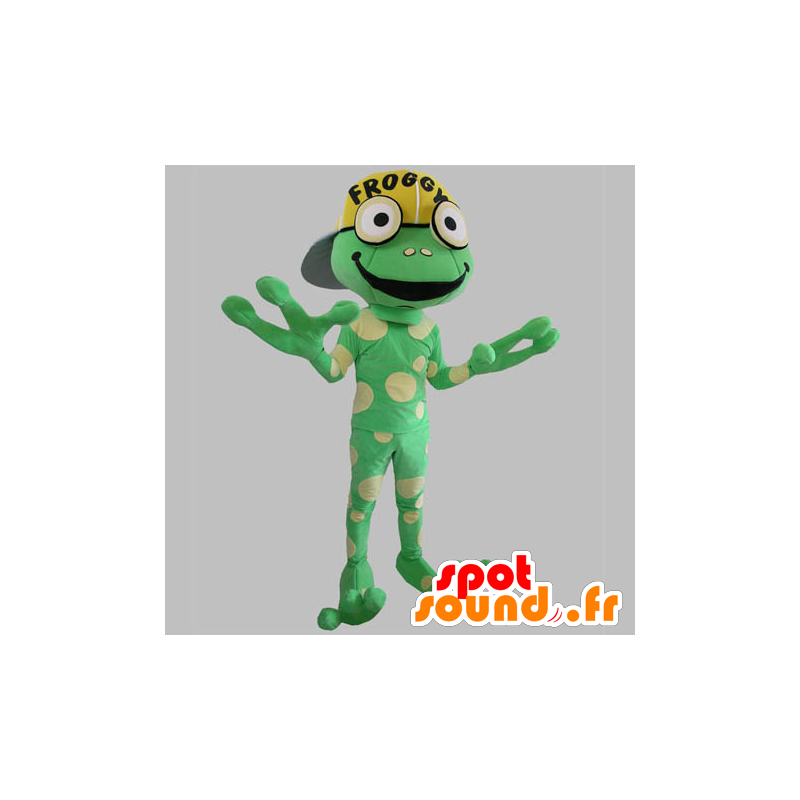 Mascot green frog, giant, yellow peas - MASFR031781 - Mascots frog