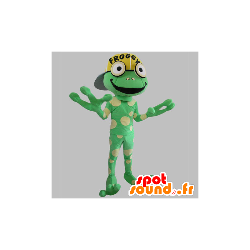 Mascotte de grenouille verte, géante, à pois jaunes - MASFR031781 - Mascottes Grenouille