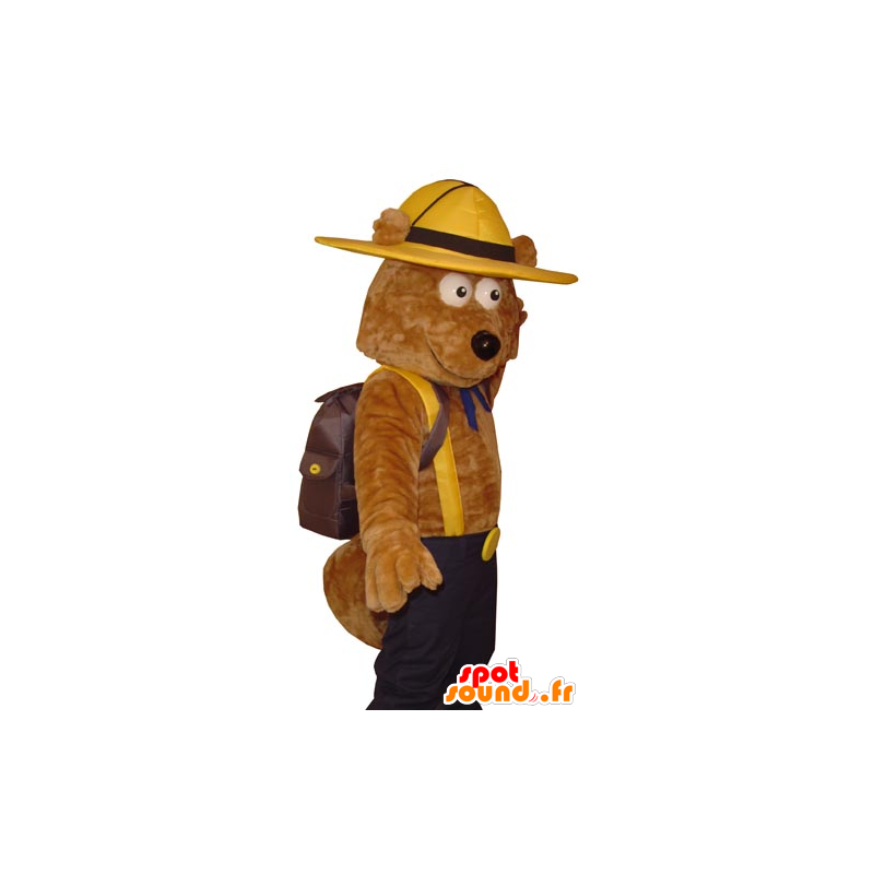 Of brown bear mascot Explorer held - MASFR031783 - Bear mascot