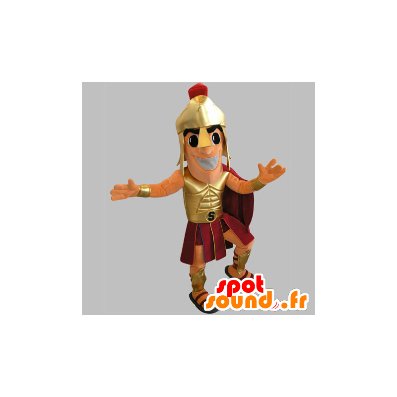Gladiador Mascote segurando dourado e vermelho - MASFR031785 - Mascotes humanos