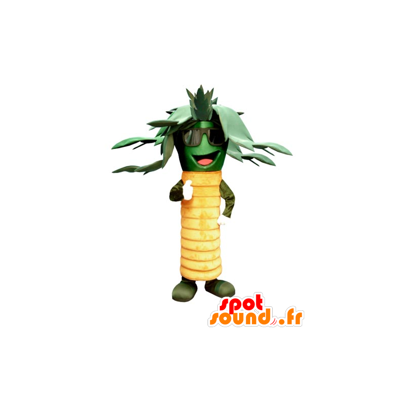 Yellow and green palm mascot with sunglasses - MASFR031787 - Mascots of plants
