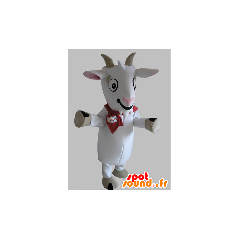 Mascotte di capra, bianco e grigio biquette - MASFR031788 - Capre e capra mascotte