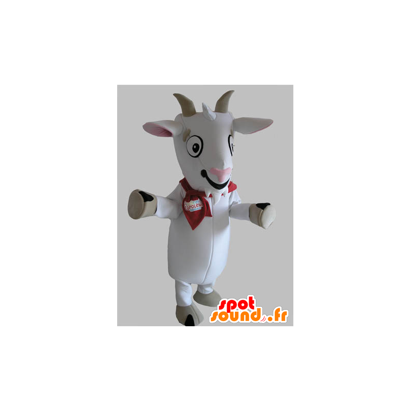 Vuohi Mascot, valkoinen ja harmaa biquette - MASFR031788 - Mascottes Boucs et Chèvres