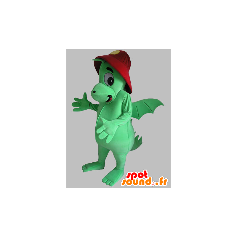 Mascota del dragón verde con un casco rojo - MASFR031789 - Mascota del dragón