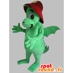 Mascota del dragón verde con un casco rojo - MASFR031789 - Mascota del dragón