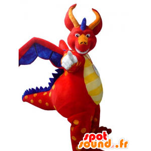 Mascote dragão vermelho, azul e amarelo, gigante - MASFR031790 - Dragão mascote
