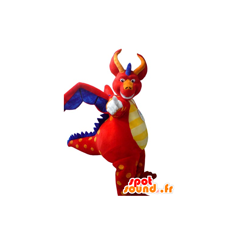 Mascot rød drage, blått og gult, gigantiske - MASFR031790 - dragon maskot