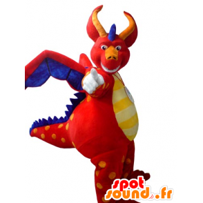 Röd, blå och gul drakmaskot, jätte - Spotsound maskot