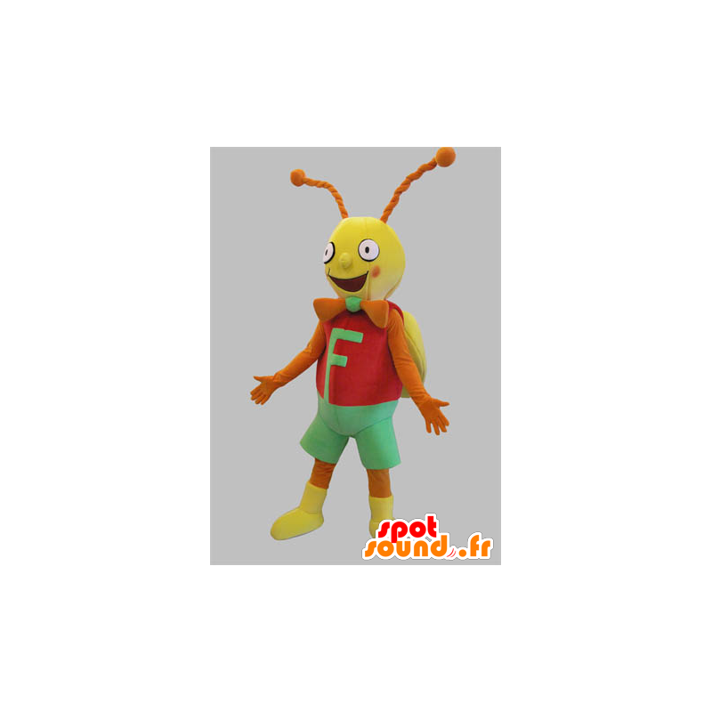 Mascote cricket, borboleta vermelha, amarela e laranja e verde - MASFR031791 - borboleta mascotes