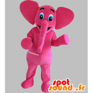 Mascotte d'éléphant rose avec les yeux bleus - MASFR031792 - Mascottes Elephant