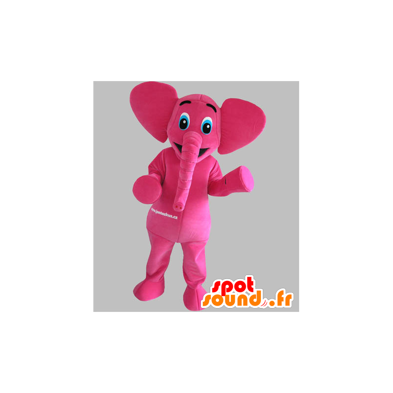 Mascotte d'éléphant rose avec les yeux bleus - MASFR031792 - Mascottes Elephant