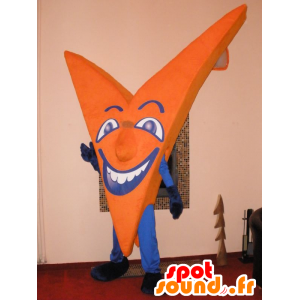 Orange og blå V-formet maskot. Bogstav v - Spotsound maskot