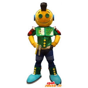 Mascot grønn og blå gul robot, moro - MASFR031794 - Ikke-klassifiserte Mascots