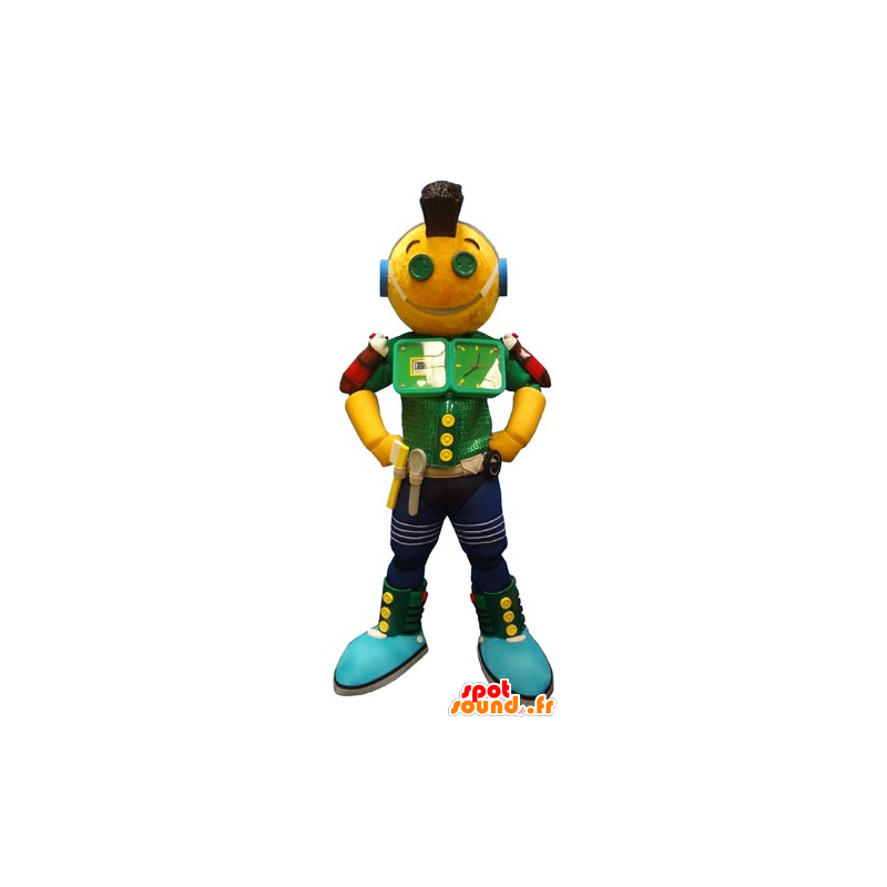 Mascot yellow green and blue robot, fun - MASFR031794 - Mascots unclassified