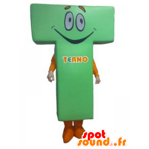 Em forma de carta mascote T, verde e laranja - MASFR031795 - Mascotes não classificados