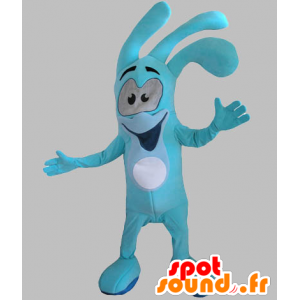 Blå maskot för snögubbe som ler. Blå kaninmaskot - Spotsound