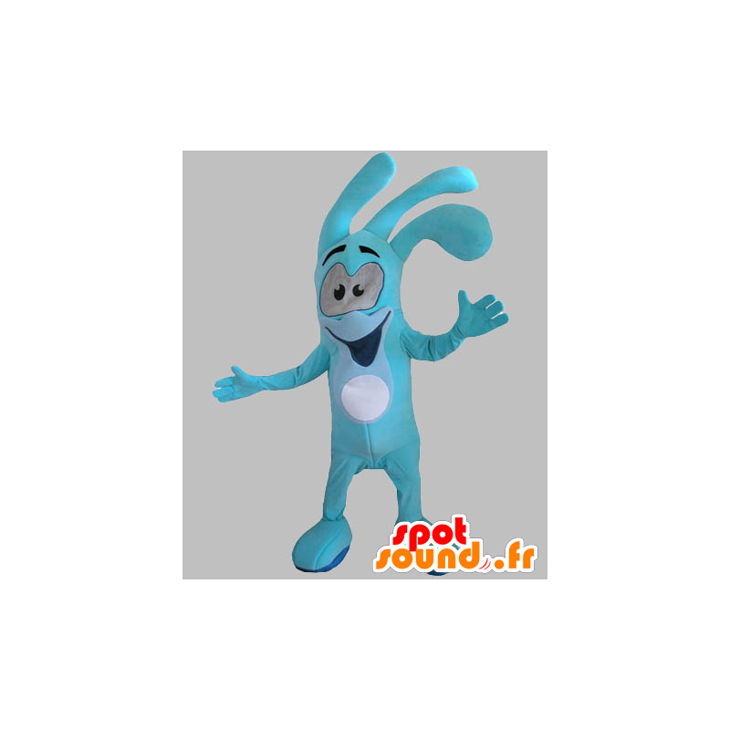Mascota del muñeco de nieve azul, sonriendo. la mascota azul de conejo - MASFR031796 - Mascota de conejo