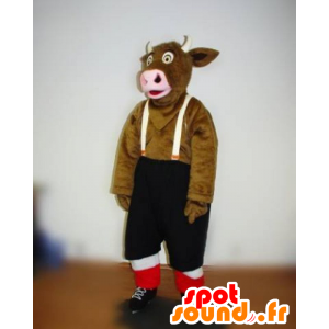 Braune Kuh-Maskottchen mit Trägerhose - MASFR031804 - Maskottchen Kuh