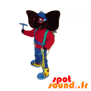 Elefante mascote preto, segurando alpinista colorido - MASFR031805 - Elephant Mascot