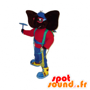 Mascotte d'éléphant noir en tenue d'alpiniste très colorée - MASFR031805 - Mascottes Elephant