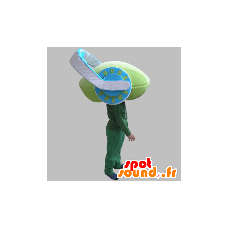 Grön snögubbelmaskot med hörlurar - Spotsound maskot