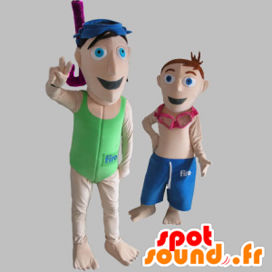 2 mascotes turistas, banhistas, mergulhadores - MASFR031808 - Mascotes humanos