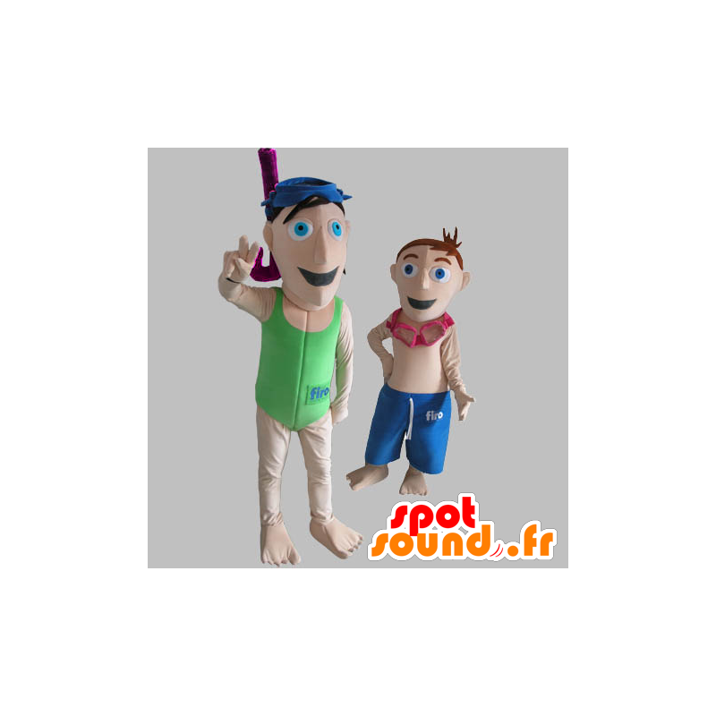 2 mascotes turistas, banhistas, mergulhadores - MASFR031808 - Mascotes humanos