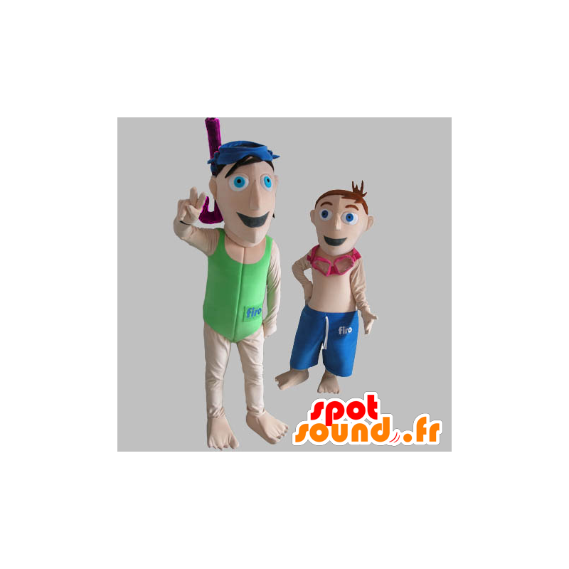 2 mascottes de vacanciers, de baigneurs, de plongeurs - MASFR031808 - Mascottes Humaines