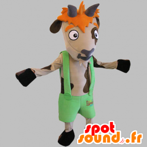 Mascotte mucca marrone e beige con salopette - MASFR031810 - Mucca mascotte