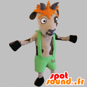 Calções vaca mascote castanho e beige com suspensórios - Cow Mascots - MASFR031810 - SpotSound.fr