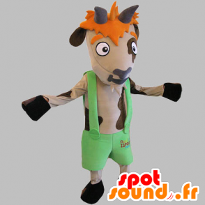 Calções vaca mascote castanho e beige com suspensórios - MASFR031810 - Mascotes vaca