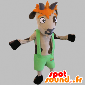 Calções vaca mascote castanho e beige com suspensórios - Cow Mascots - MASFR031810 - SpotSound.fr