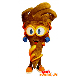 Cone Mascot bruine frieten met een bril - MASFR031811 - Fast Food Mascottes