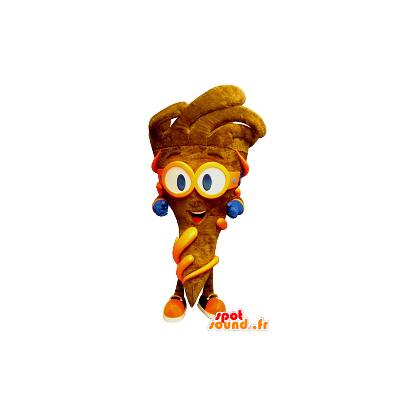 Cone Mascot batatas fritas castanhos com vidros - MASFR031811 - Rápido Mascotes Food