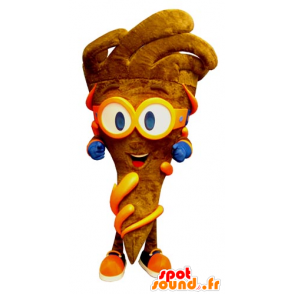 Mascotte de cornet de frites marron avec des lunettes - MASFR031811 - Mascottes Fast-Food