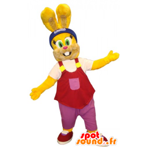 Mascote coelho amarelo com uma parte superior do tanque vermelho - MASFR031814 - coelhos mascote