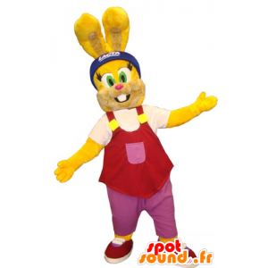 Żółty królik maskotka z czerwonym szczycie zbiornika - MASFR031814 - króliki Mascot