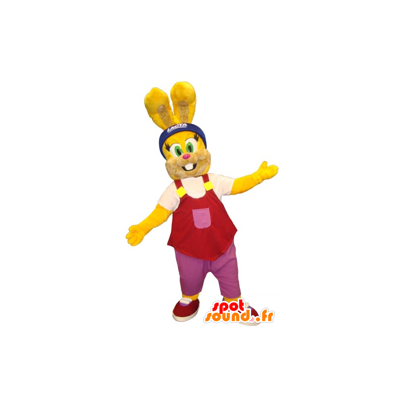 Yellow rabbit mascot with a red tank top - MASFR031814 - Rabbit mascot