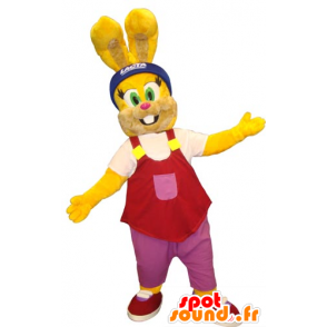 Żółty królik maskotka z czerwonym szczycie zbiornika - MASFR031814 - króliki Mascot