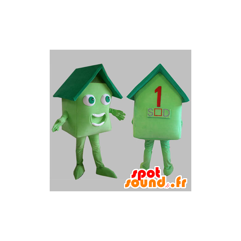Grøn hus maskot. Husmaskot - Spotsound maskot kostume
