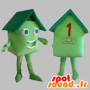 Grøn hus maskot. Husmaskot - Spotsound maskot kostume
