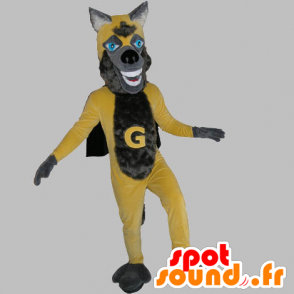 Mascot gelben und grauen Wolf, mit einem Umhang - MASFR031816 - Maskottchen-Wolf