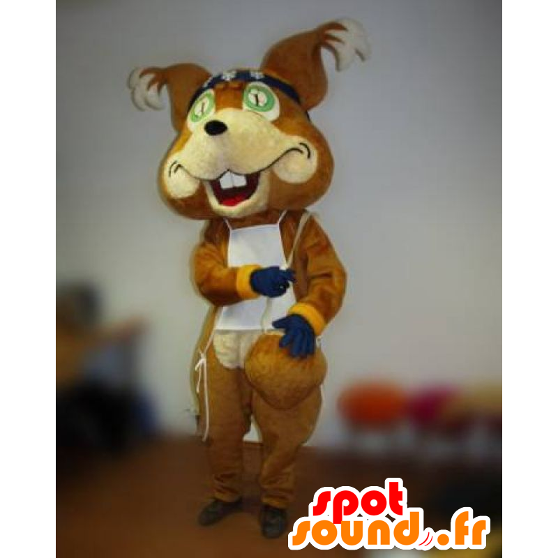 Mascotte volpe marrone con una benda e un bavaglino - MASFR031823 - Mascotte Fox