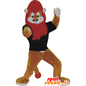 Brown and white lion mascot with red mane - MASFR031824 - Lion mascots