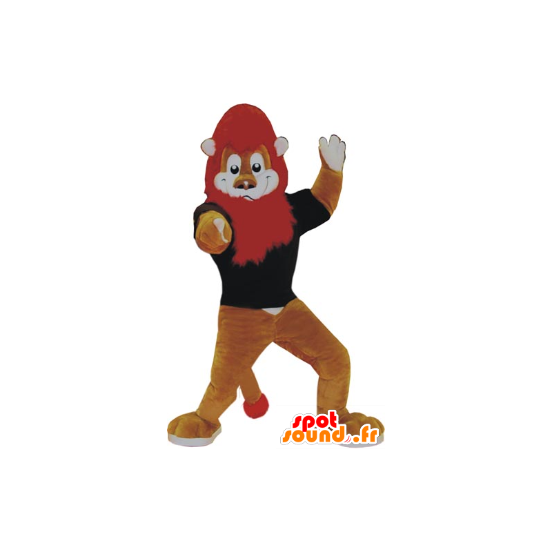 Brown and white lion mascot with red mane - MASFR031824 - Lion mascots