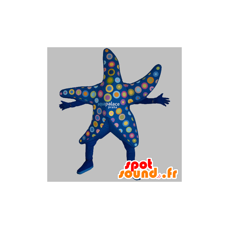 Mascot blauw zeester met kleurrijke cirkels - MASFR031827 - Sea Star Mascottes