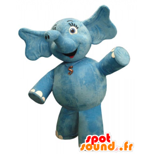 Mascotte d'éléphant bleu, dodu et coquet - MASFR031829 - Mascottes Elephant