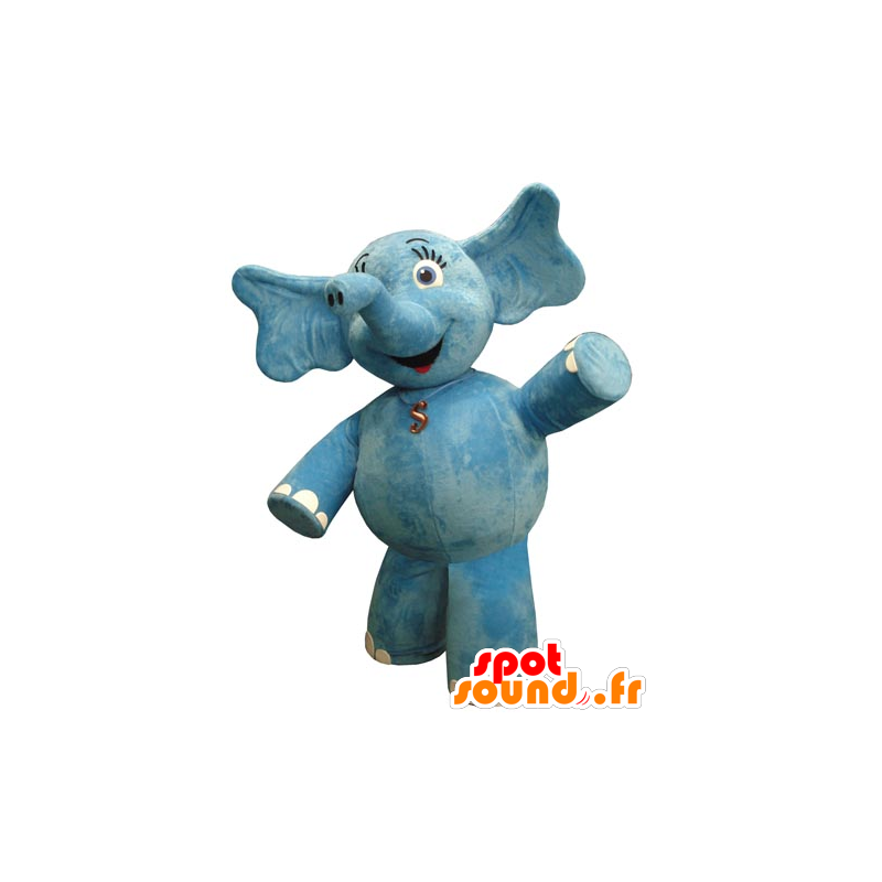 Mascotte d'éléphant bleu, dodu et coquet - MASFR031829 - Mascottes Elephant