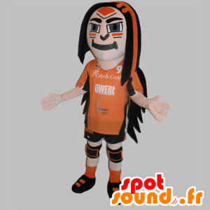 Sportowe maskotka ubrany mężczyzna w pomarańczowy i czarny - MASFR031830 - sport maskotka