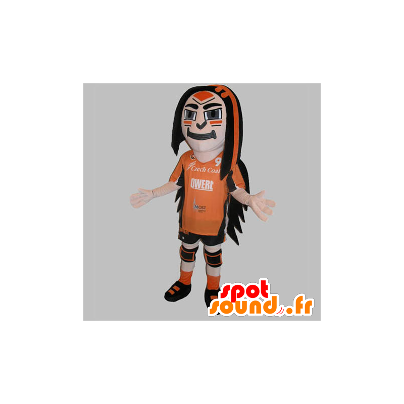 Mascote Sports Homem vestido em laranja e preto - MASFR031830 - mascote esportes